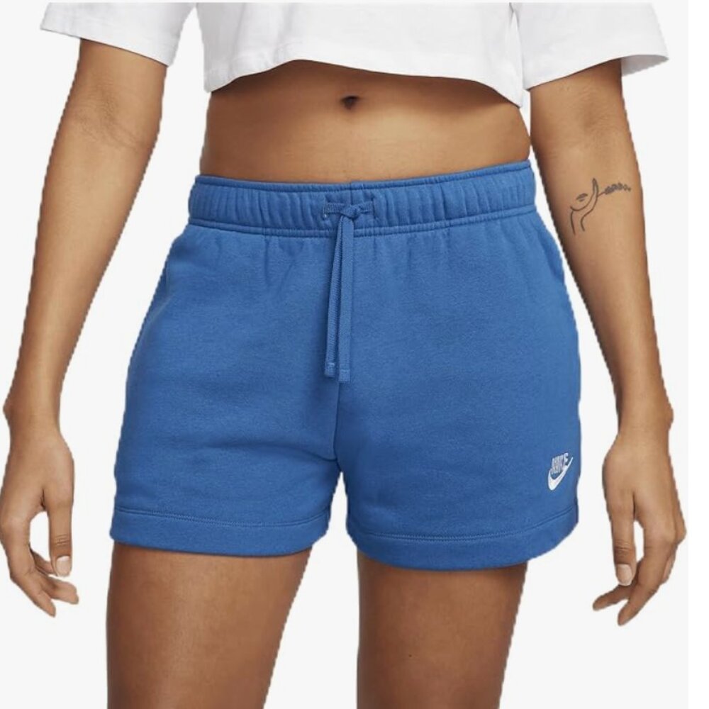 Nike Womens Club Fleece MID-Rise Shorts Court Blue/White - Picture 1 of 4